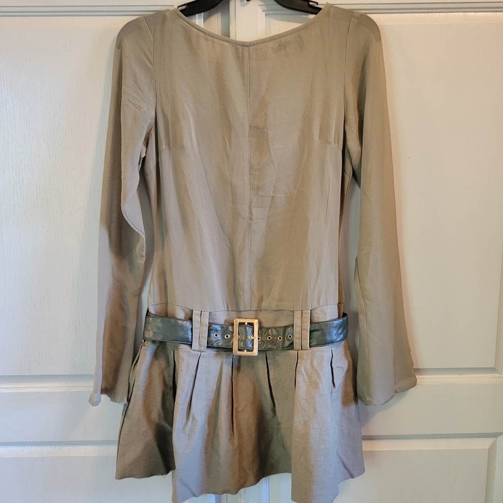 ASOS Olive Green Belted Drop Waist Long Sleeve Dress